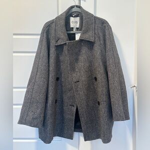 COS double breasted wool pea coat color grey size xs new with tag